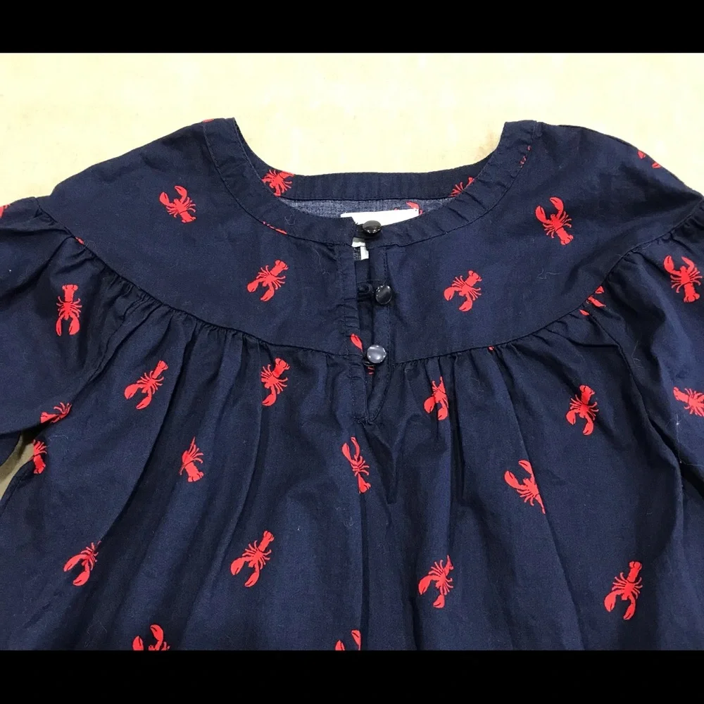 Girls Old Navy Lobster Crawfish Blouse  3/4 Sleeve w/ 3 Button Neckline Size 5…